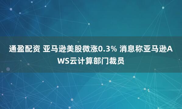 通盈配资 亚马逊美股微涨0.3% 消息称亚马逊AWS云计算部门裁员